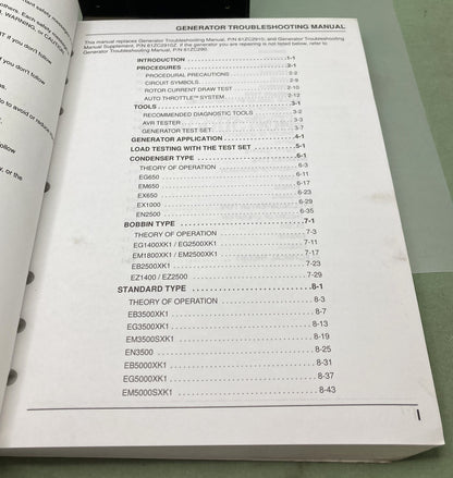 Genuine Honda 61ZC2911 Generators Troubleshooting Manual 2000