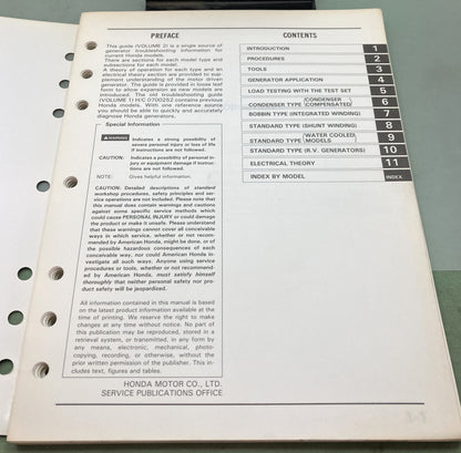 Genuine Honda 61ZC290 Generator Troubleshooting Manual 1988
