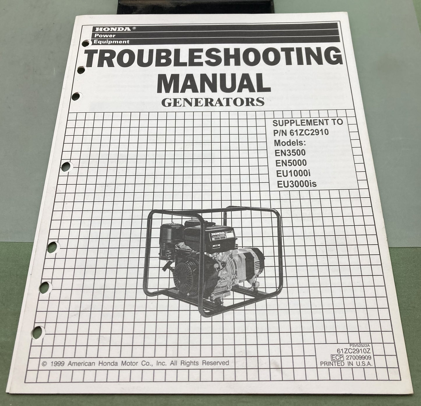 Genuine Honda 61ZC2910Z Generators Troubleshooting Supp. Manual 1999