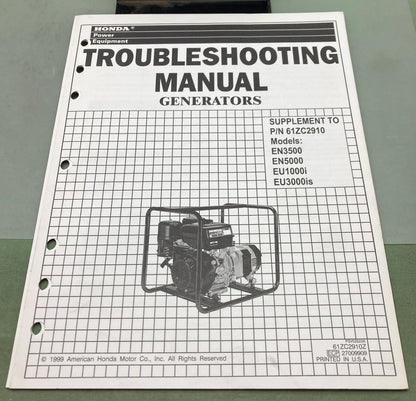 Genuine Honda 61ZC2910Z Generators Troubleshooting Supp. Manual 1999