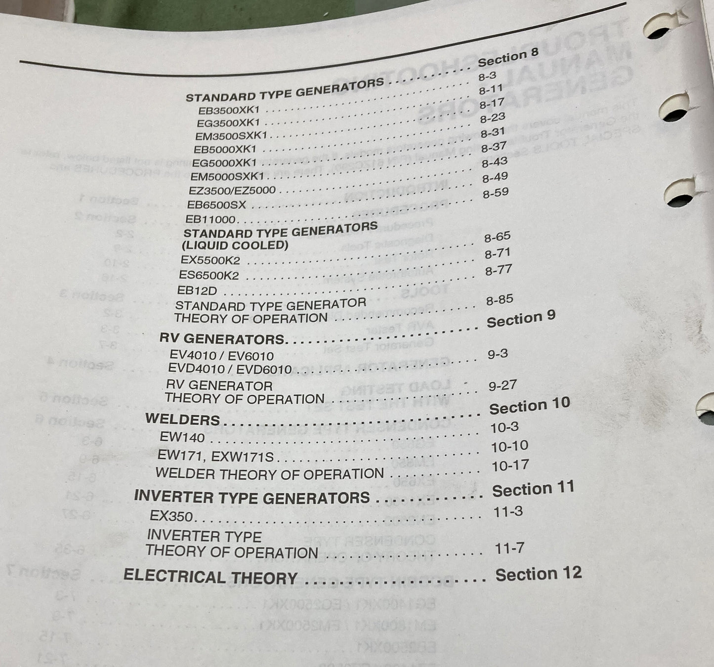Genuine Honda 61ZC2910 Generators Troubleshooting Manual 1998