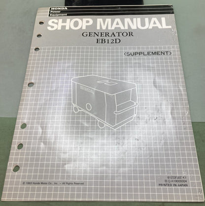 Genuine Honda 61ZC600Z EB12D Generator Supp. Shop Manual 1993