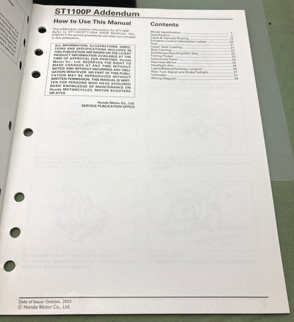 Genuine Honda 61MY311-AH ST1100P Service Manual Addendum 2003