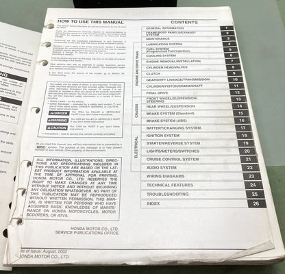 Genuine Honda 61MCA03 GL1800/A Service/Electrical Troubleshooting Manual 2002