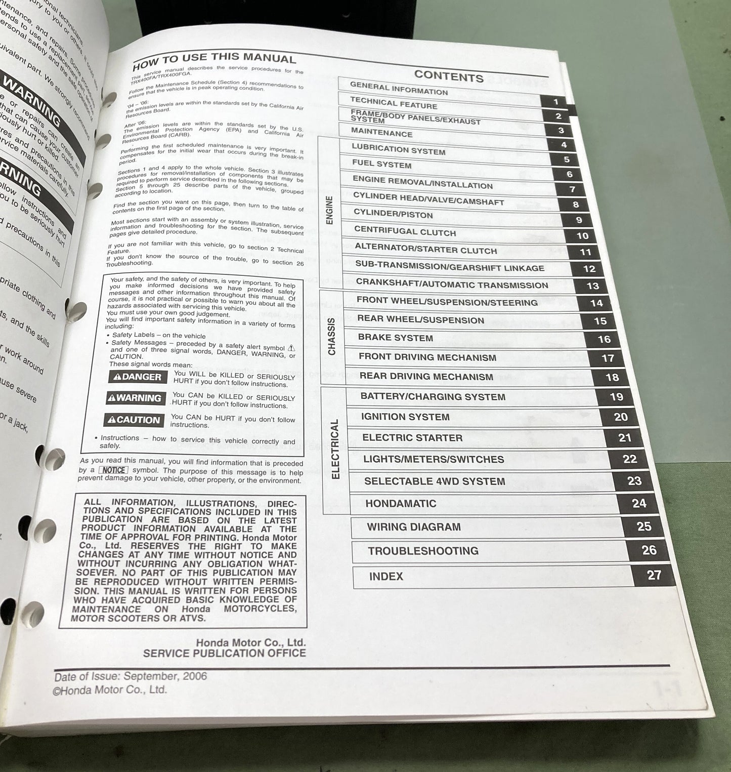 Genuine Honda 61HN703 TRX400FA, TRX400FGA Service Manual 2006