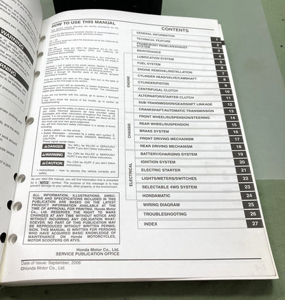 Genuine Honda 61HN703 TRX400FA, TRX400FGA Service Manual 2006
