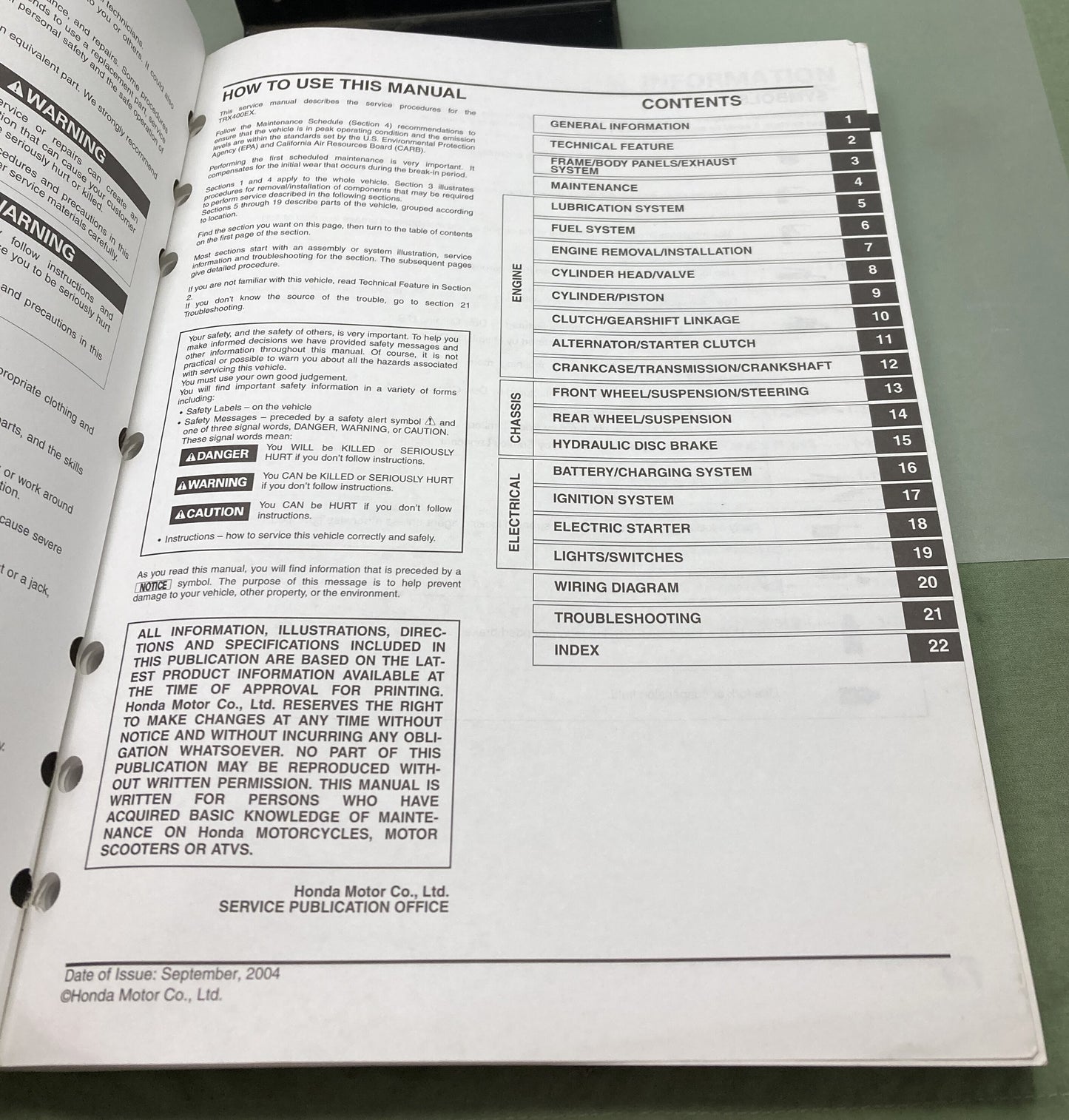 Genuine Honda 61HN151 TRX400EX Service Manual 2004