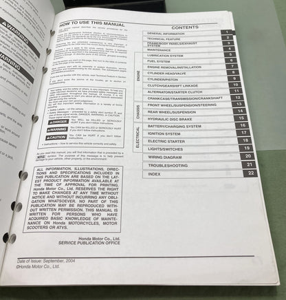 Genuine Honda 61HN151 TRX400EX Service Manual 2004