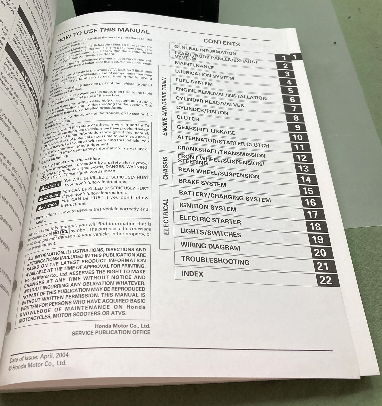 Genuine Honda 61HM355 TRX300EX Sportrax Service Manual 2004