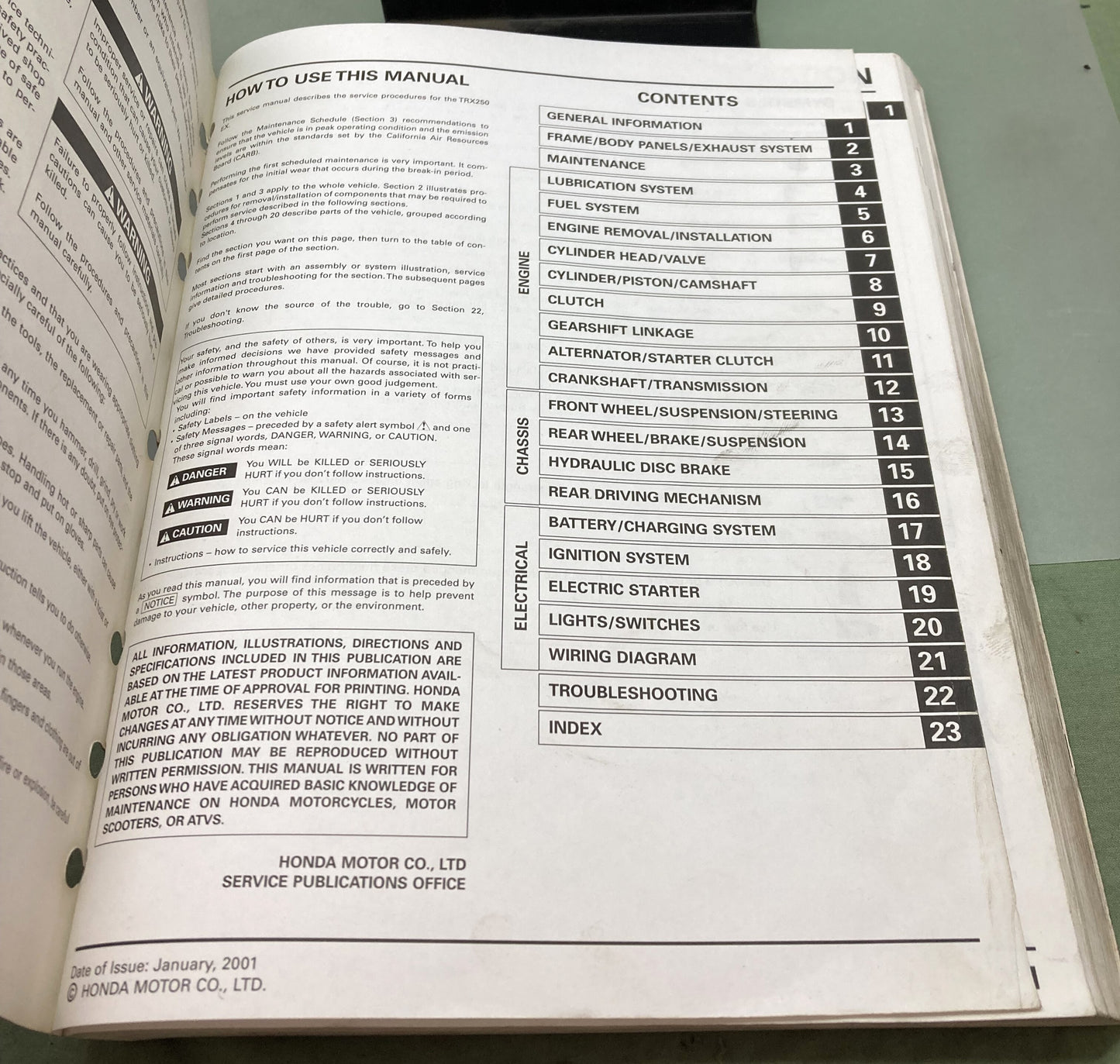 Genuine Honda 61HN604 TRX250EX Sportrax Service Manual 2001