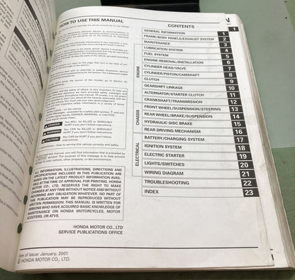 Genuine Honda 61HN604 TRX250EX Sportrax Service Manual 2001