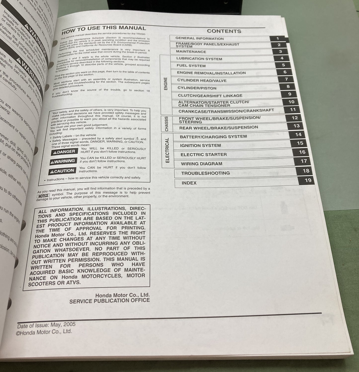 Genuine Honda 61HP200 TRX90 Service Manual 2006