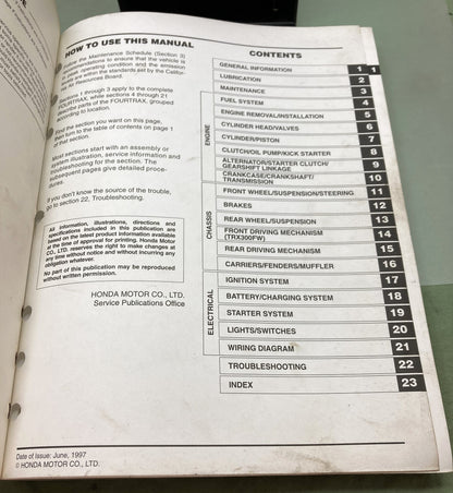 Genuine Honda 61HM403 TRX300 TRX300FW Fourtrax Service Manual '95-'99