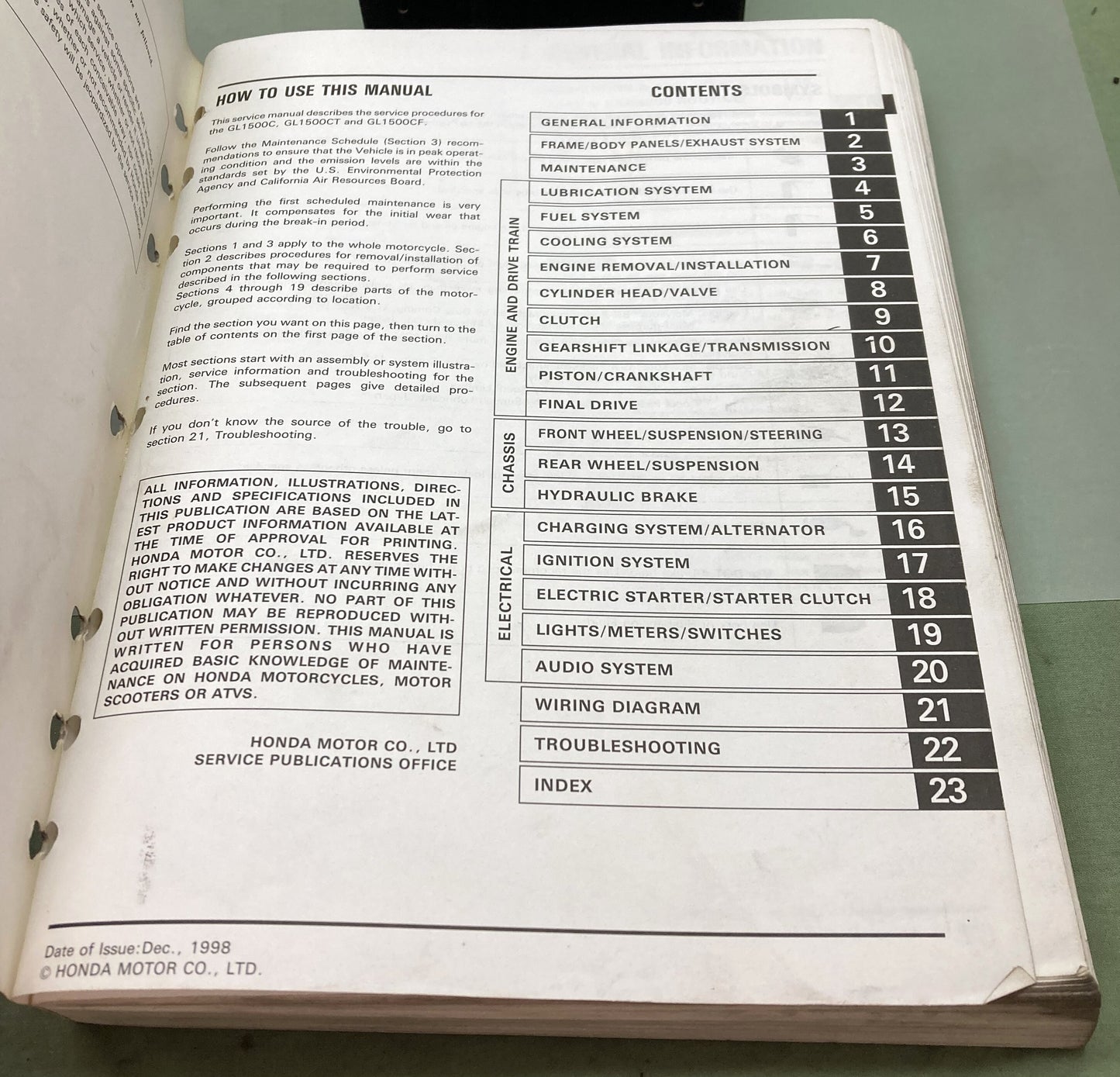 Genuine Honda 61MZO08 GL1500C/CT/CF Service Manual 1998