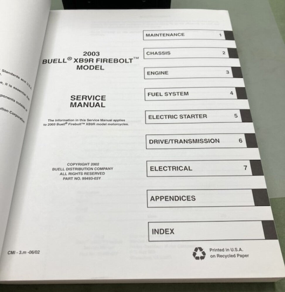 Buell 99493-03Y Firebolt XB9R Model Factory Manual 2003 New Genuine