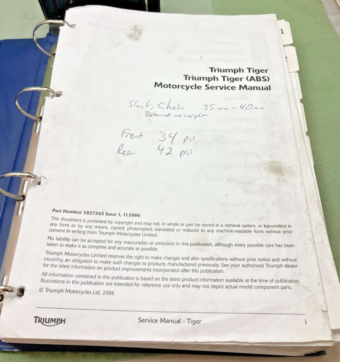 GENUINE TRIUMPH 3857365 TIGER (ABS) SERVICE MANUAL 2006