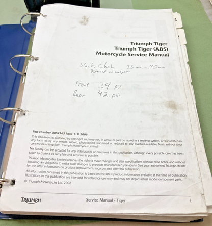 GENUINE TRIUMPH 3857365 TIGER (ABS) SERVICE MANUAL 2006