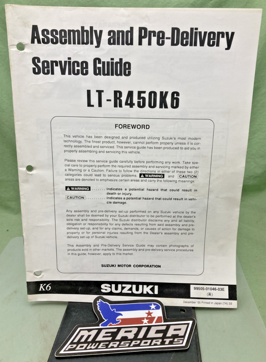 GENUINE SUZUKI 99505-01046-03E LT-R450K6 ASSEMBLY AND PRE DELIVERY SERVICE GUIDE