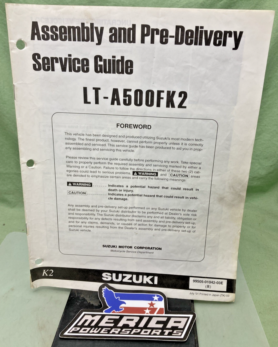 GENUINE SUZUKI 99505-01042-03E LT-A500FK2 ASSY AND PRE DELIVERY SERVICE GUIDE