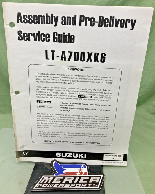 GENUINE SUZUKI 99505-01016-03E LT-A700XK6 ASSY AND PRE DELIVERY SERVICE GUIDE