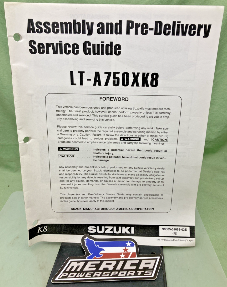 GENUINE SUZUKI 99505-01068-03E LT-A750XK8 ASSEMBLY AND PRE DELIVERY SERVICE GUID