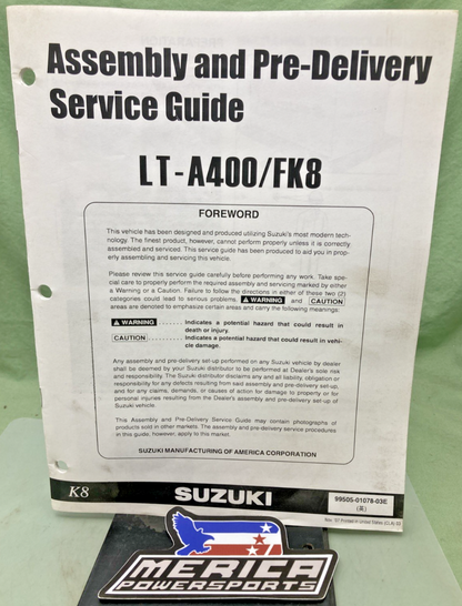 GENUINE SUZUKI 99505-01078-03E LT-A400/FK8 ASSY AND PRE DELIVERY SERVICE GUIDE
