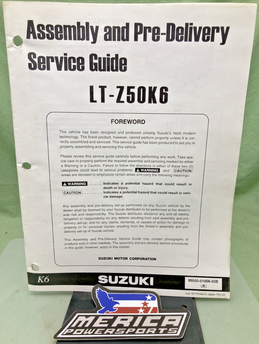 GENUINE SUZUKI 99505-01006-03E LT-Z50K6 ASSEMBLY AND PRE DELIVERY SERVICE GUIDE