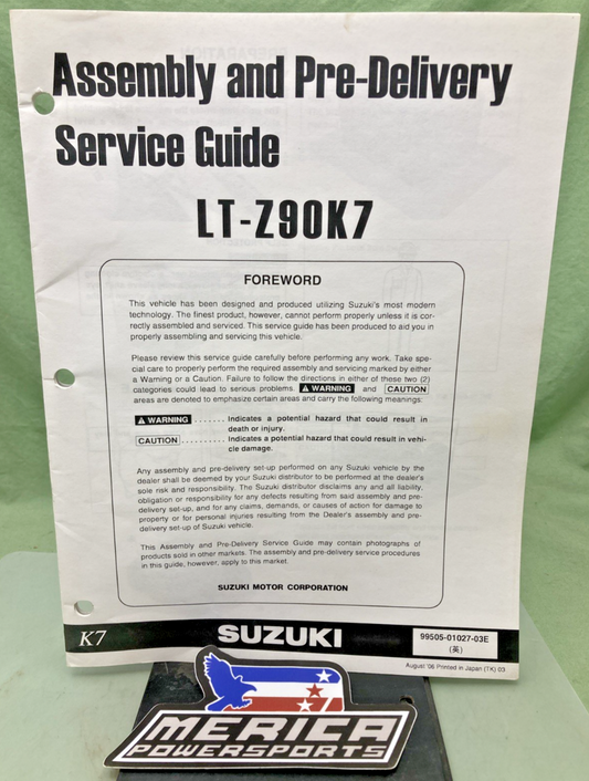 GENUINE SUZUKI 99505-01027-03E LT-Z90K7 ASSEMBLY AND PRE DELIVERY SERVICE GUIDE