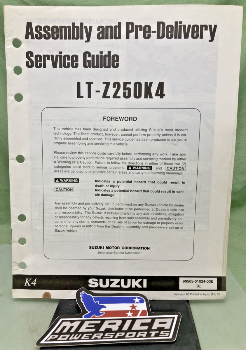GENUINE SUZUKI 99505-01024-03E LT-Z250K4 ASSEMBLY AND PRE DELIVERY SERVICE GUIDE