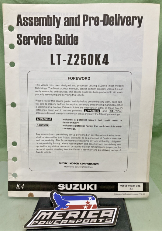 GENUINE SUZUKI 99505-01024-03E LT-Z250K4 ASSEMBLY AND PRE DELIVERY SERVICE GUIDE