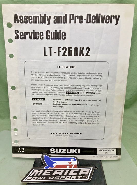 GENUINE SUZUKI 99505-01072-03E LT-F250K2 ASSEMBLY AND PRE DELIVERY SERVICE GUIDE