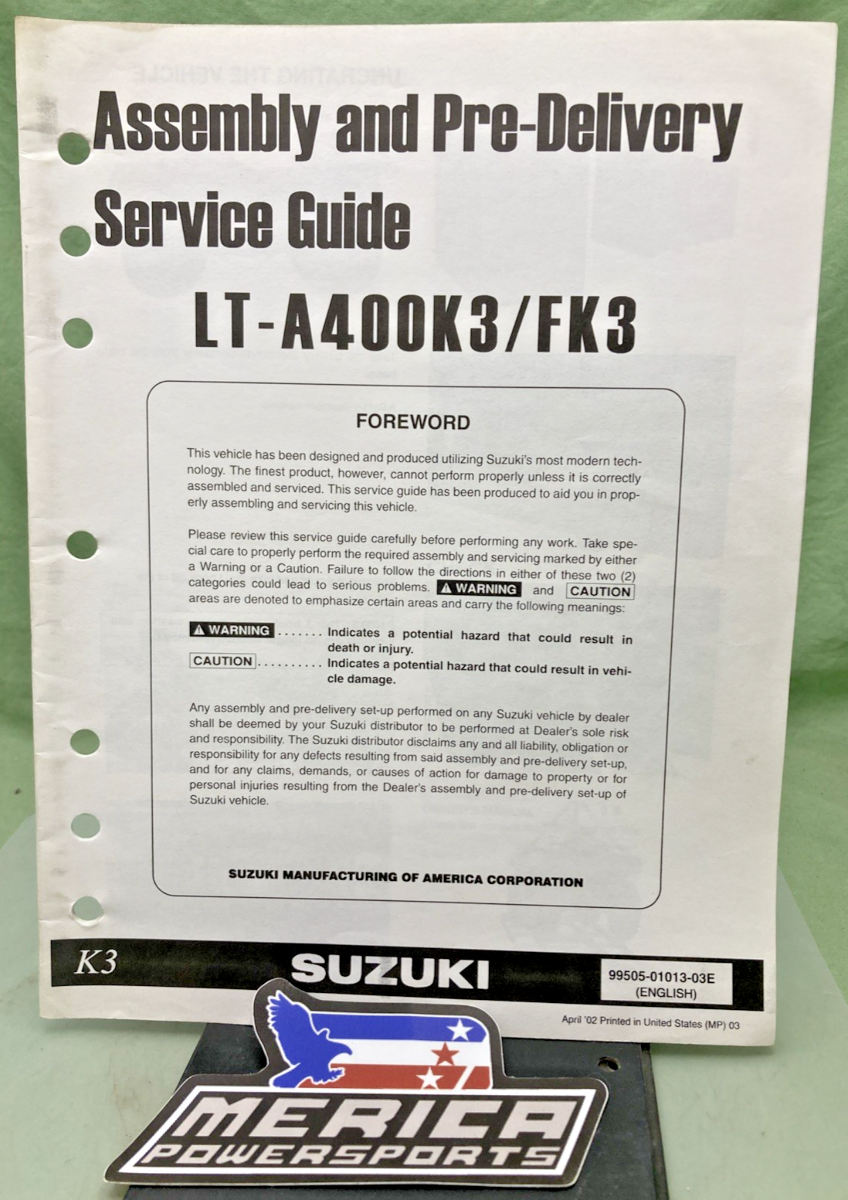 GENUINE SUZUKI 99505-01013-03E LT-A400K3/FK3 ASSY AND PRE DELIVERY SERVICE GUIDE