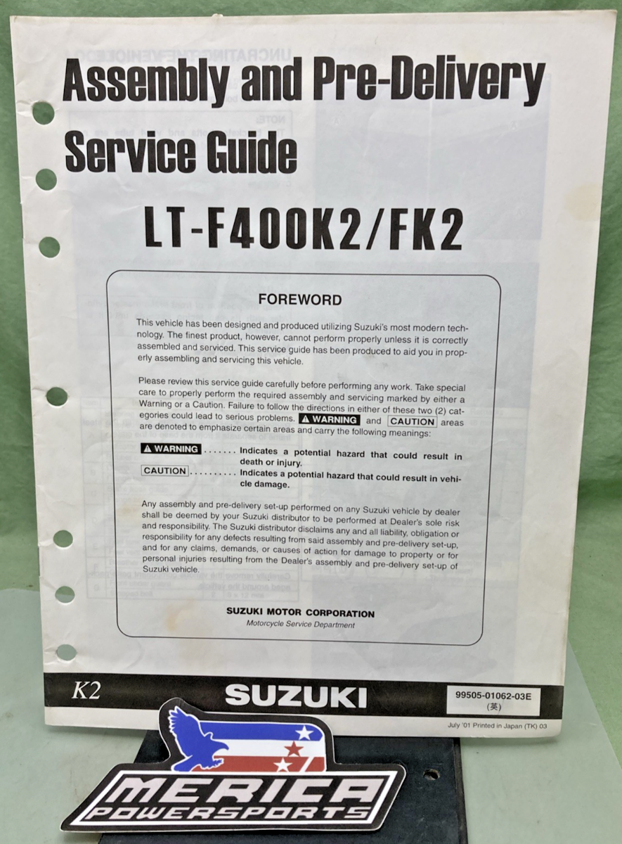 GENUINE SUZUKI 99505-01062-03E LT-F400K2/FK2 ASSY AND PRE DELIVERY SERVICE GUIDE