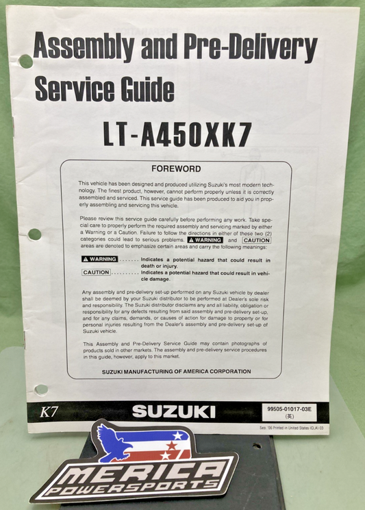GENUINE SUZUKI 99505-01017-03E LT-A450XK7 ASSY AND PRE DELIVERY SERVICE GUIDE