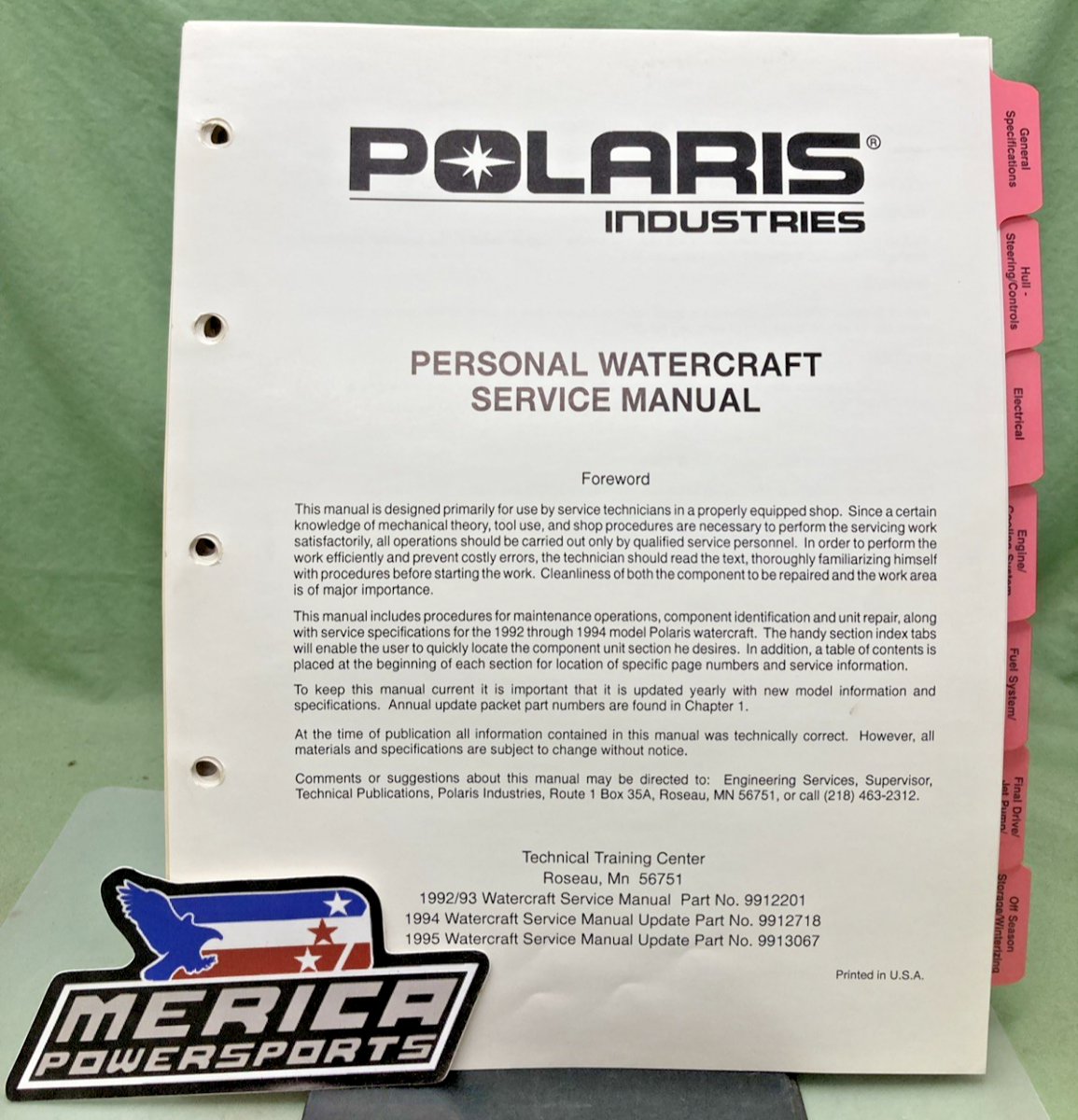 NEW GENUINE POLARIS 9912201 PERSONAL WATERCRAFT SERVICE MANUAL 1992-1994
