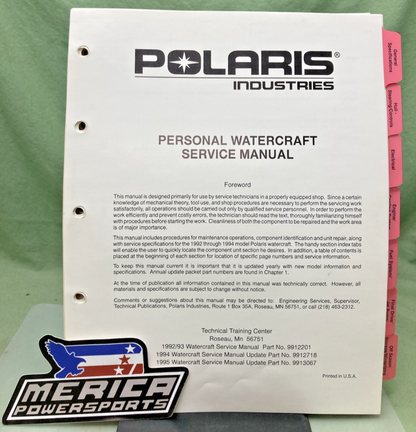 NEW GENUINE POLARIS 9912201 PERSONAL WATERCRAFT SERVICE MANUAL 1992-1994