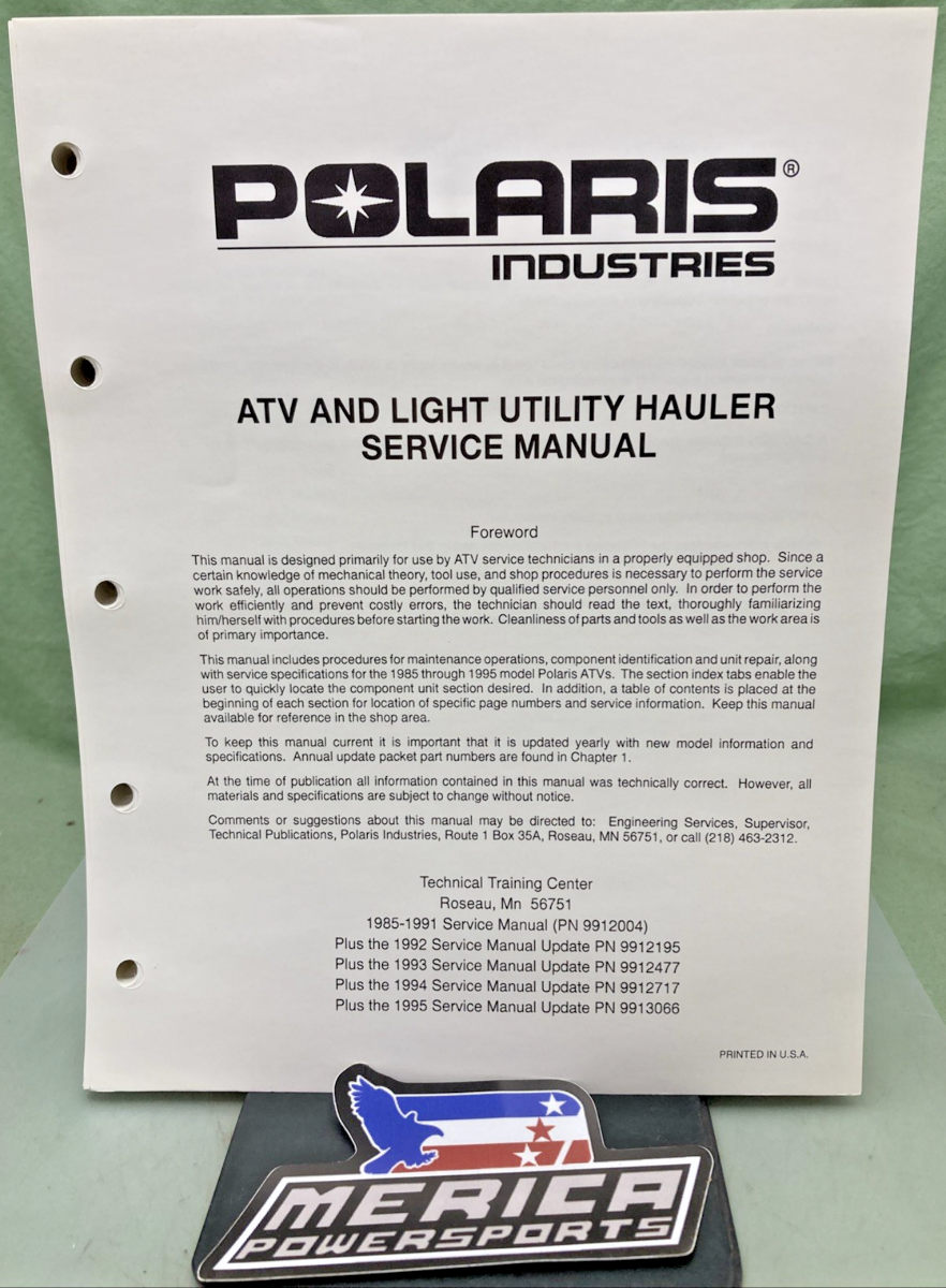 NEW GENUINE POLARIS 9913066 ATV SERVICE MANUAL UPDATE PACKET 1995