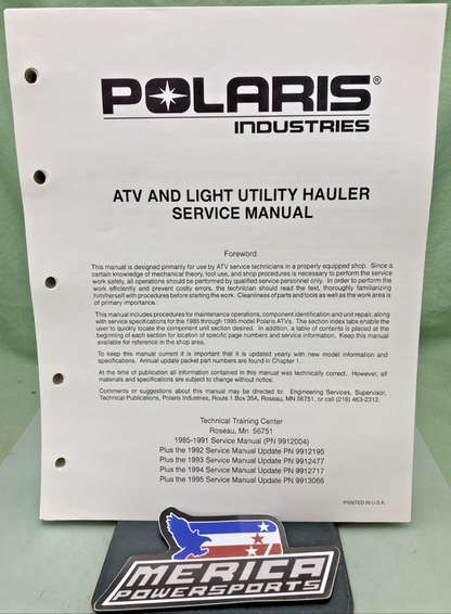 NEW GENUINE POLARIS 9913066 ATV SERVICE MANUAL UPDATE PACKET 1995