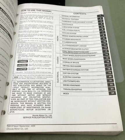 Honda 61HP601 TRX700XX Service Manual 2008-2009 Genuine