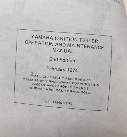 Yamaha LIT-11660-22-73 Ignition Tester Operation and Main. Manual Genuine