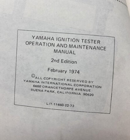 Yamaha LIT-11660-22-73 Ignition Tester Operation and Main. Manual Genuine