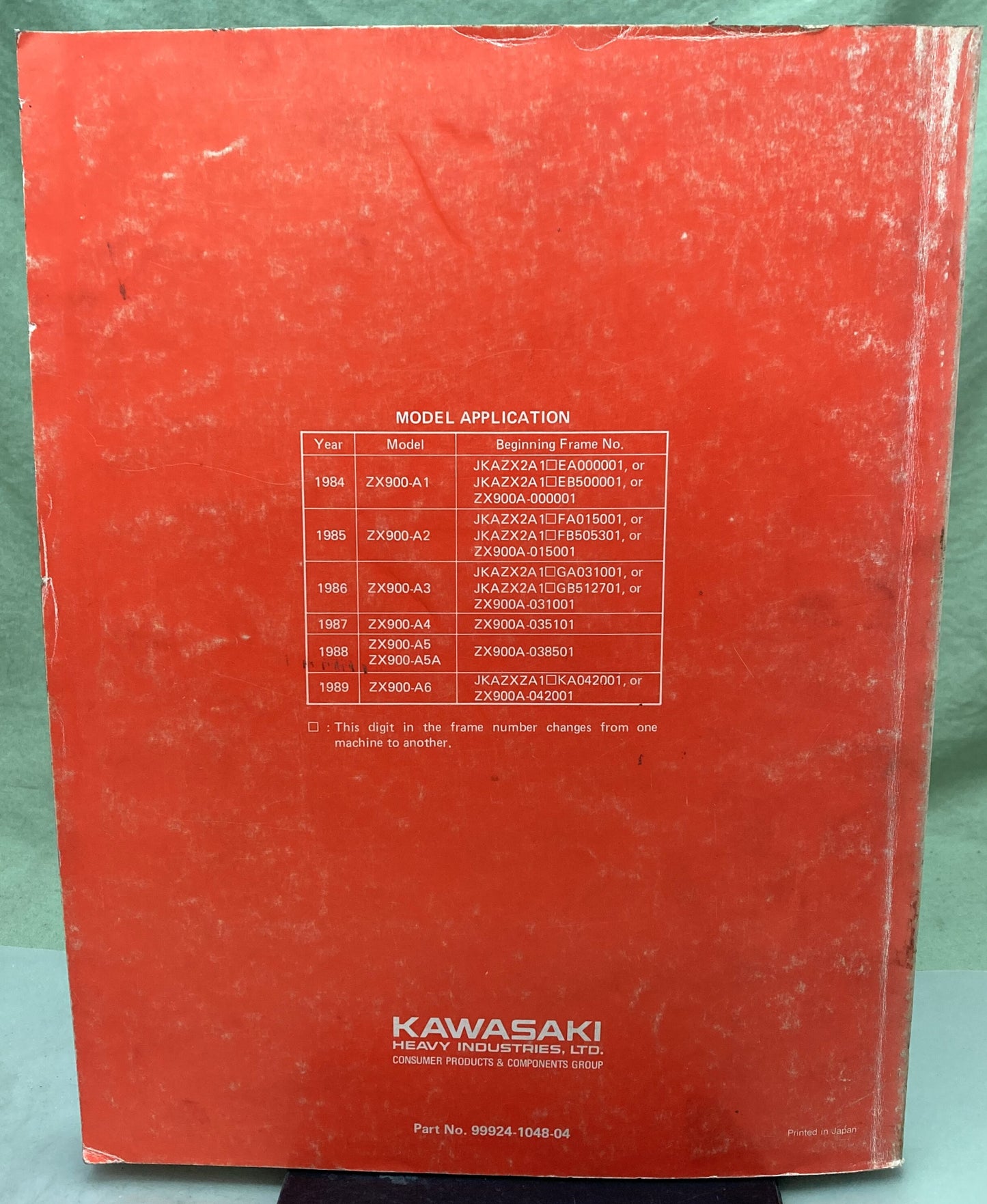 Genuine Kawasaki 99924-1048-04 GPz900R Service Manual 1989