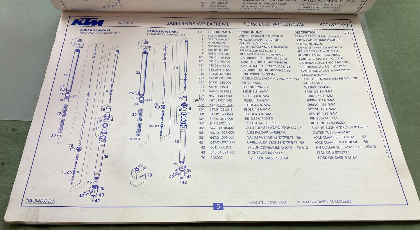 Genuine KTM 320426 LC4 400/600 SX, Super Competition Spare Parts Catalog 1998