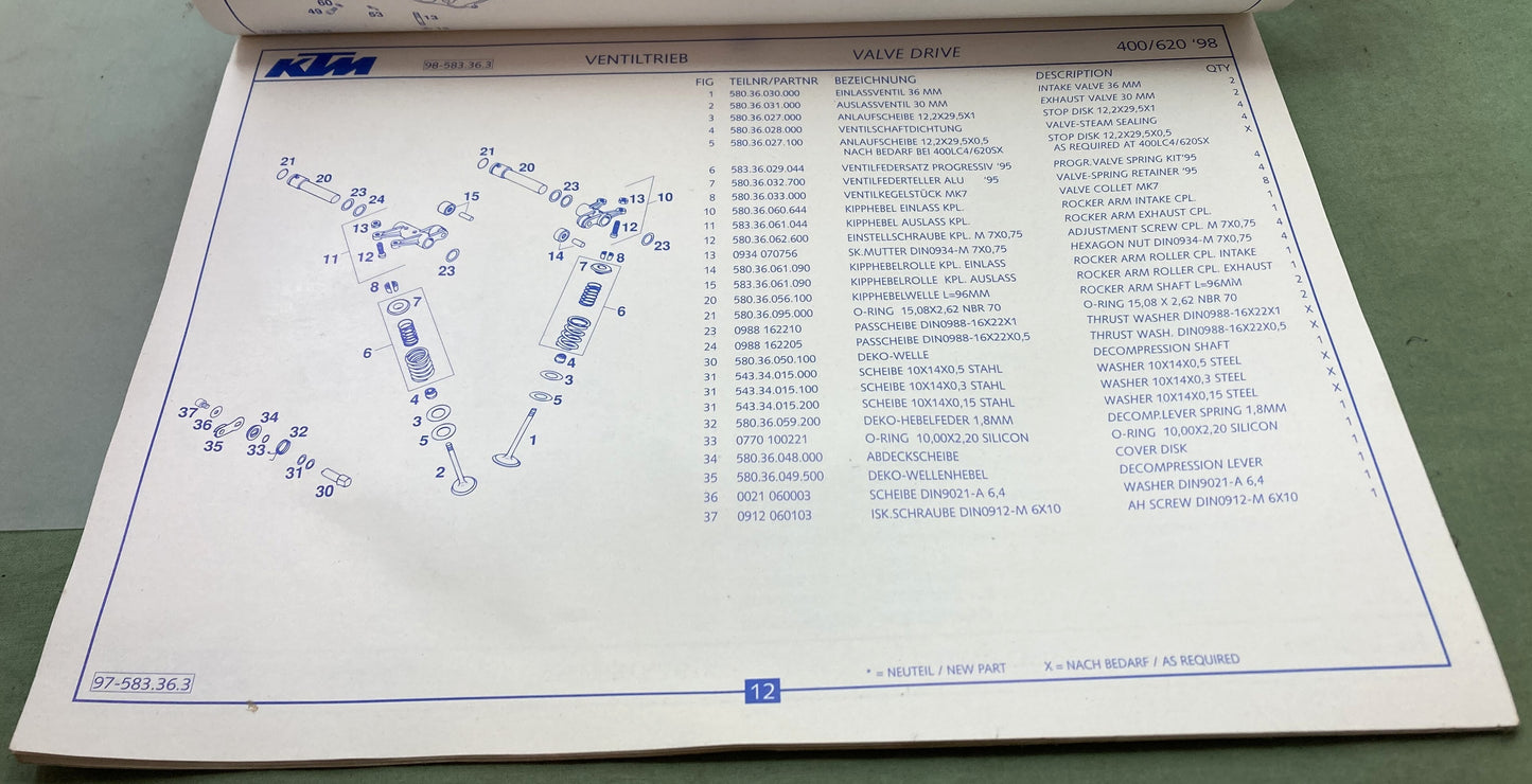 Genuine KTM 320423 SC EGS Motor/Engine 400/620 LC4 Spare Parts Manual 1998