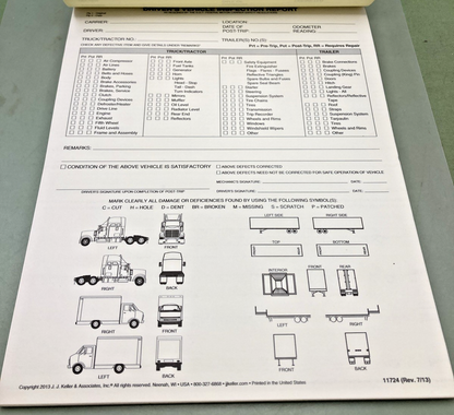 QTY 2 NEW GENUINE JJ KELLER DRIVER'S TRUCK TRACTOR/TRAILER INSPECTION BOOK 11724