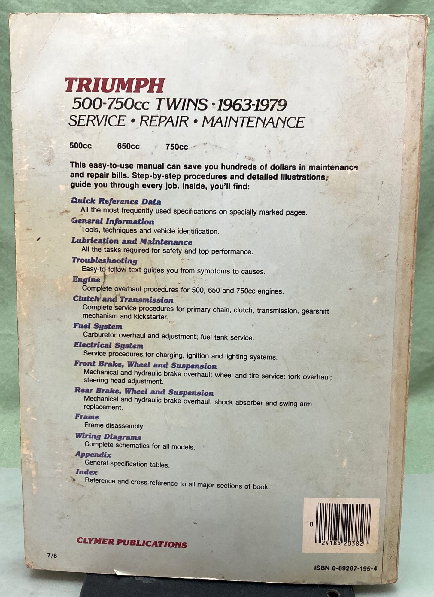 Genuine Clymer M382 Triumph 500-750cc Twins Service Manual 1963-1979