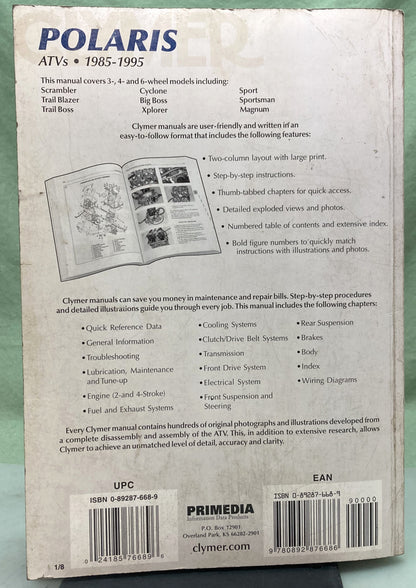 Genuine Clymer M496 Polaris ATV Service Manual 1985-1995
