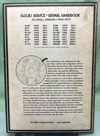 Genuine Clymer M365 Suzuki 50-400cc Singles Service Manual 1964-1974