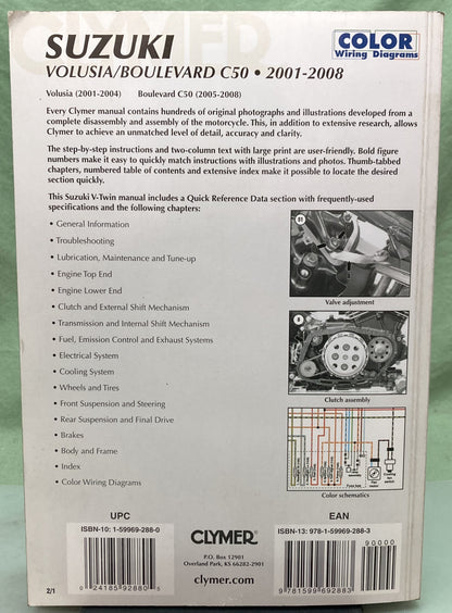 Genuine Clymer M260-2 Suzuki Volusia/Boulevard C50 Service Manual 2009