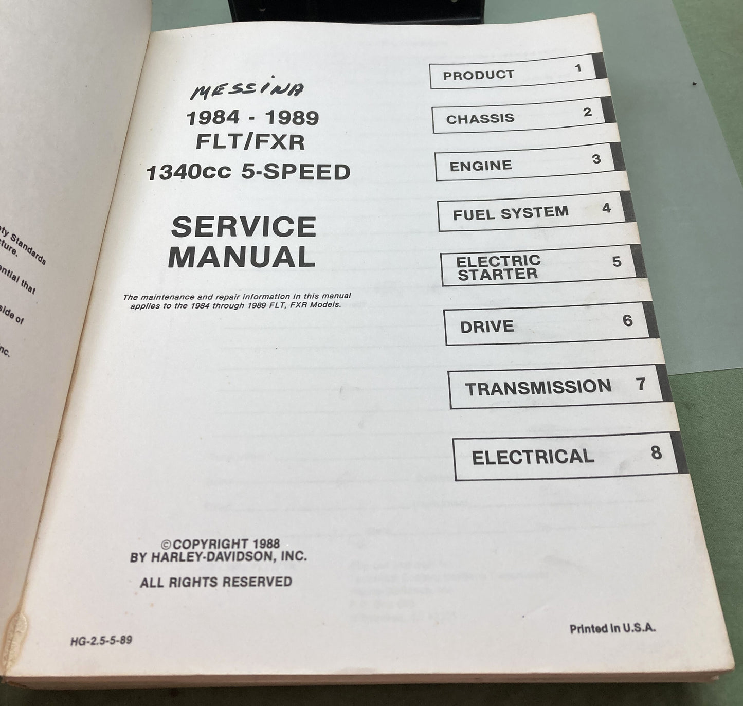 Genuine Harley Davidson 99483-89 FLT/FXR Models Service Manual '84-'89